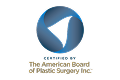 Logo of The American Board of Plastic Surgery Inc. featuring a blue circle with a white abstract shape and the text "Certified by The American Board of Plastic Surgery Inc." underneath.