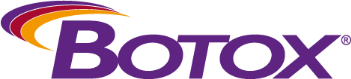 The image shows the BOTOX logo with stylized purple and orange swooshes above the word "BOTOX" in bold, purple letters.