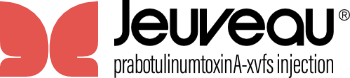 Jeuveau logo with red butterfly-like graphic and the text “prabotulinumtoxinA-xvfs injection” underneath.