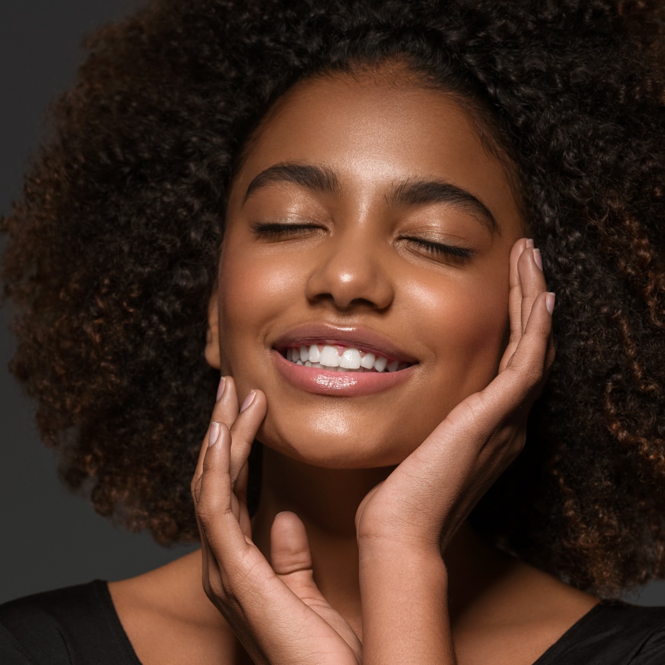 Beautiful african black skin woman happy smile face portrait