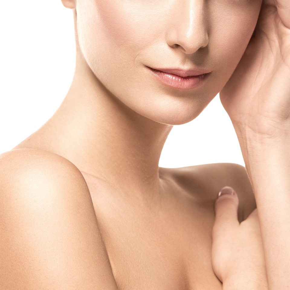 Lips and nose Woman happy young beautiful studio portrait with healthy skin