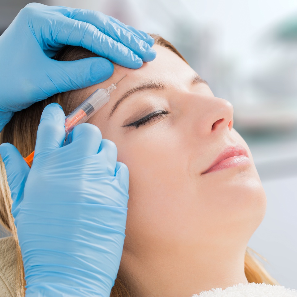 botox woman fillers spa facial young treatment syringe injecting injection skin lips concept - stock image